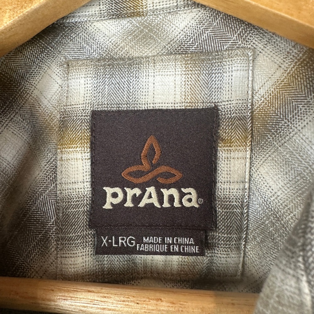 Prana Mens XL Brown White Plaid Snap Front Long Sleeve Shirt‎ M23181373 Gorpcore - Picture 2 of 12